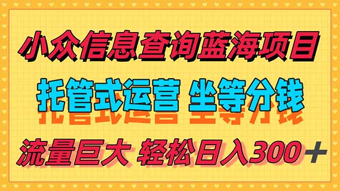 稳定日入300＋，小众信息查询蓝海项目，全程懒人式托管，解放你的时间 - 严选资源大全 - 严选资源大全