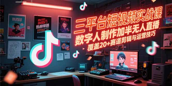 三平台短视频实战课，数字人制作加半无人直播，覆盖20+赛道剪辑与运营技巧 - 严选资源大全 - 严选资源大全
