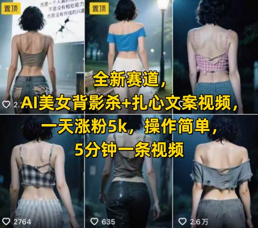 全新赛道，AI美女背影杀+扎心文案视频，一天涨粉5k，操作简单，5分钟一条视频 - 严选资源大全 - 严选资源大全