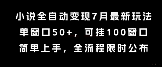 小说全自动变现7月玩法，单窗口50+，可挂100窗口，简单上手，全流程限时公布【揭秘】 - 严选资源大全 - 严选资源大全
