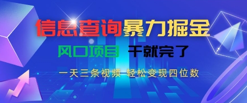 信息查询暴力掘金，一天三条视频，轻松变现四位数，风口项目干就完了【揭秘】 - 严选资源大全 - 严选资源大全