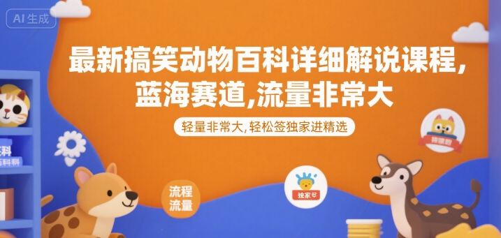 最新搞笑动物百科详细解说课程，蓝海赛道，流量非常大，轻松签独家进精选 - 严选资源大全 - 严选资源大全