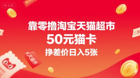 靠零撸淘宝天猫超市50元猫卡，挣差价日入5张 - 严选资源大全 - 严选资源大全