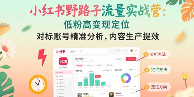 小红书野路子流量实战营：低粉高变现定位 对标账号精准分析 内容生产提效 - 严选资源大全 - 严选资源大全