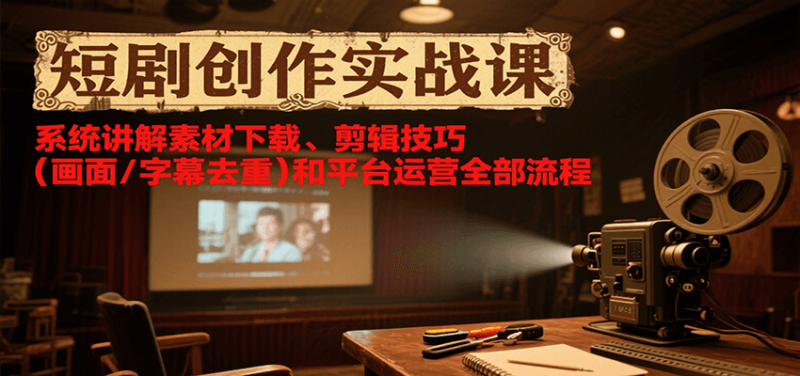 短剧创作实战课,系统讲解素材下载、剪辑技巧(画面/字幕去重)和平台运营全部流程 - 严选资源大全 - 严选资源大全