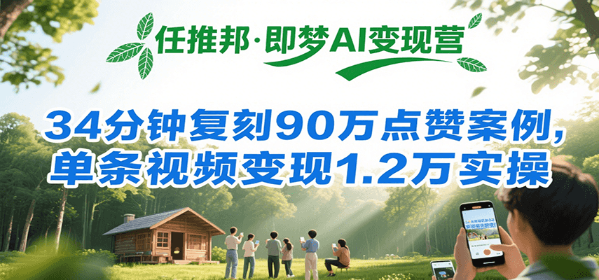 任推邦·即梦AI变现营，34分钟复刻90万点赞案例，单条视频变现1.2万实操 - 严选资源大全 - 严选资源大全