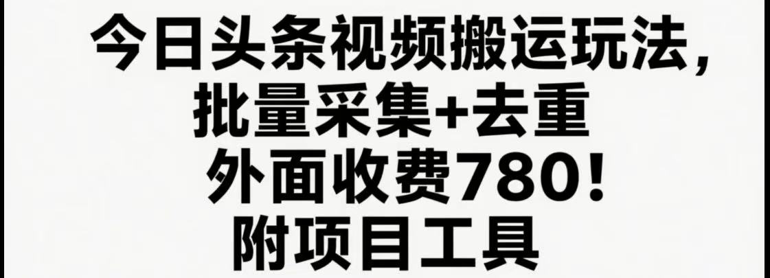 今日头条视频搬运玩法，软件一键去重，轻松日入500+附项目工具 - 严选资源大全 - 严选资源大全