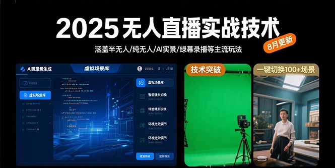 2025无人直播实战技术-8月，涵盖半无人/纯无人/AI实景/绿幕录播等主流玩法 - 严选资源大全 - 严选资源大全