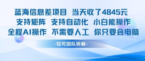 蓝海信息差项目当天收米1k+ 支持矩阵支持自动化小白能操作全程AI操作不需要人工你只要会电脑 - 严选资源大全 - 严选资源大全