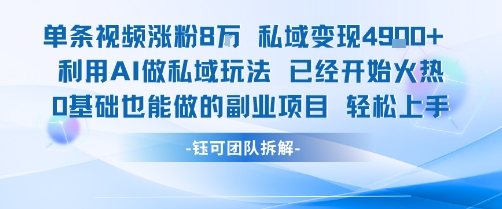 单条视频私域变现4.9k+利用AI做私域玩法 已经开始火热0基础也能做的副业项目轻松上手 - 严选资源大全 - 严选资源大全