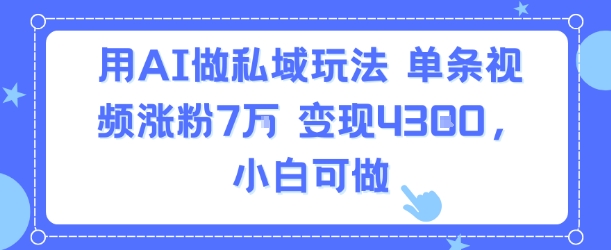 用AI做私域玩法，单条视频涨粉7W变现4.3k，小白可做 - 严选资源大全 - 严选资源大全