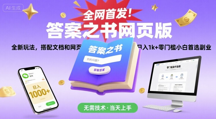 全网首发！答案之书网页版，全新玩法，搭配文档和网页，日入1k+零门槛小白首选副业【揭秘】 - 严选资源大全 - 严选资源大全