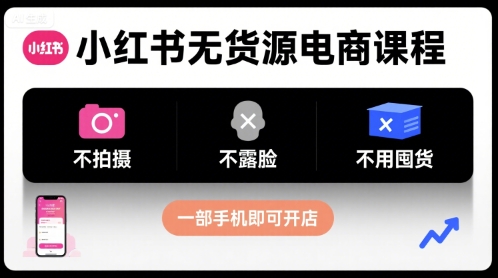 小红书无货源电商课程，不拍摄不露脸不用囤货，一部手机即可开店 - 严选资源大全 - 严选资源大全