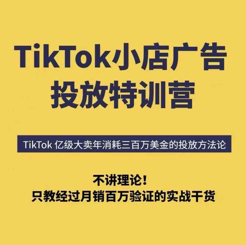 TikTok小店广告投放特训营,6天破局计划专治各种“投不动”,教你经过月销百万验证的实战干货 - 严选资源大全 - 严选资源大全