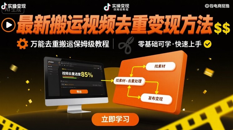 最新搬运视频去重变现方法，万能去重搬运保姆级教程 - 严选资源大全 - 严选资源大全