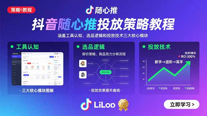 抖音随心推投放策略教程：涵盖工具认知、选品逻辑和投放技术三大核心模块 - 严选资源大全 - 严选资源大全