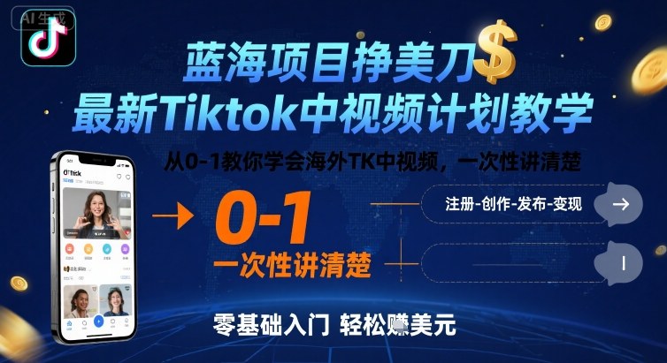 蓝海项目挣美刀，最新Tiktok中视频计划教学，从0-1教你学会海外TK中视频，一次性讲清楚 - 严选资源大全 - 严选资源大全