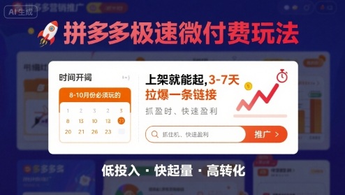 8月26号拼多多极速微付费玩法，8-10月份必须玩的，上架就能起，3-7天拉爆一条链接 - 严选资源大全 - 严选资源大全