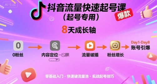 抖音流量快速起号课(起号专用)，8天带你做爆自己的账号 - 严选资源大全 - 严选资源大全