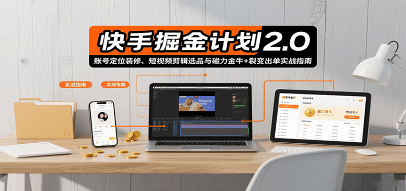 快手掘金计划2.0，账号定位装修、短视频剪辑选品与磁力金牛+裂变出单实战指南 - 严选资源大全 - 严选资源大全