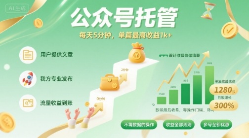 【公众号托管 】我提供文章，你发布，每天5分钟，单篇最高收益1k+【揭秘】 - 严选资源大全 - 严选资源大全