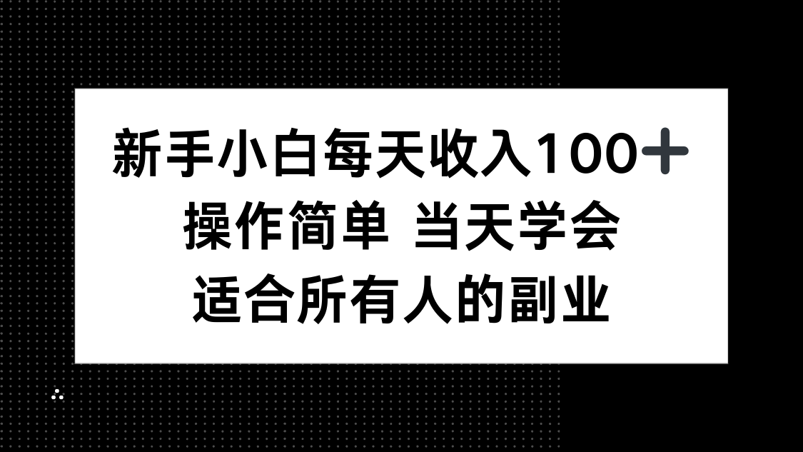 新手小白每天收入100+，操作简单 当天学会 ，适合所有人的副业 - 严选资源大全 - 严选资源大全