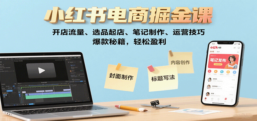 小红书电商掘金课：开店流量、选品起店、笔记制作、运营技巧，爆款秘籍，轻松盈利 - 严选资源大全 - 严选资源大全