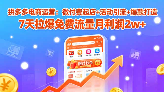 拼多多电商运营：微付费起店+活动引流+爆款打造 7天拉爆免费流量月利润2w+ - 严选资源大全 - 严选资源大全