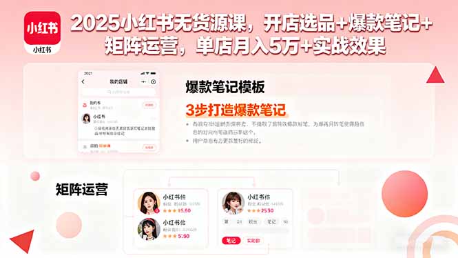 2025小红书无货源课，开店选品+爆款笔记+矩阵运营，单店月入5万+实战效果 - 严选资源大全 - 严选资源大全