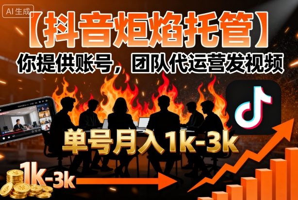 【抖音炬焰托管】你提供账号，团队代运营发视频，单号月入1k+【揭秘】 - 严选资源大全 - 严选资源大全