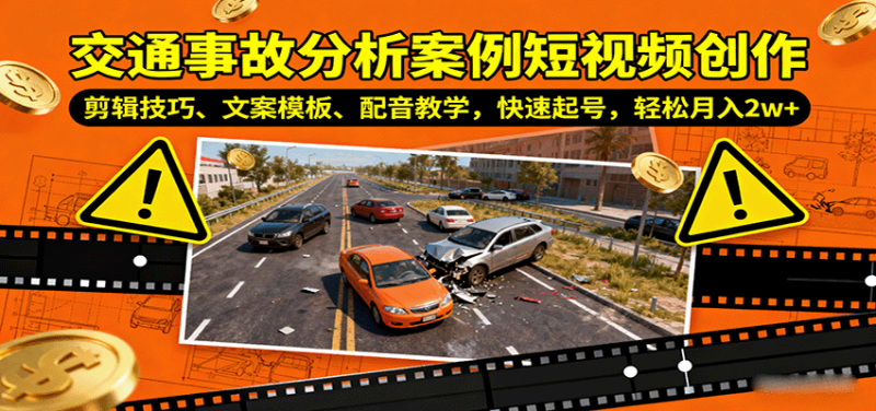 交通事故分析案例短视频创作，剪辑技巧、文案模板、配音教学，快速起号，轻松月入2w+ - 严选资源大全 - 严选资源大全