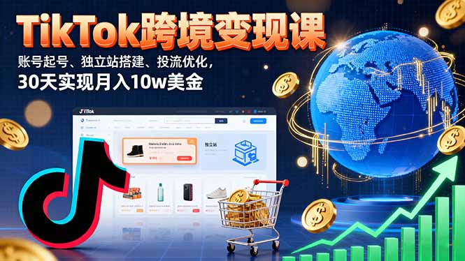 TikTok跨境变现课：账号起号、独立站搭建、投流优化，30天实现月入10w美金 - 严选资源大全 - 严选资源大全