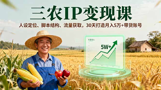 三农IP变现课，人设定位、脚本结构、流量获取，30天打造月入5万+带货账号 - 严选资源大全 - 严选资源大全