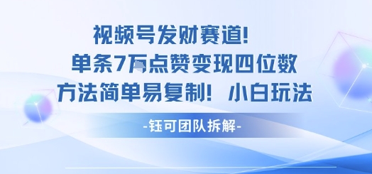 视频号发财赛道单条7W点赞变现四位数方法简单易复制小白玩法 - 严选资源大全 - 严选资源大全