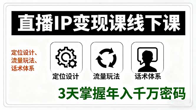 直播IP变现课线下课，定位设计、流量玩法、话术体系，3天掌握年入千万密码 - 严选资源大全 - 严选资源大全
