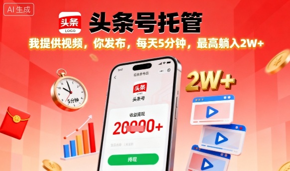 【头条号托管】我提供视频,你发布,每天5分钟,最高躺入2W+【揭秘】 - 严选资源大全