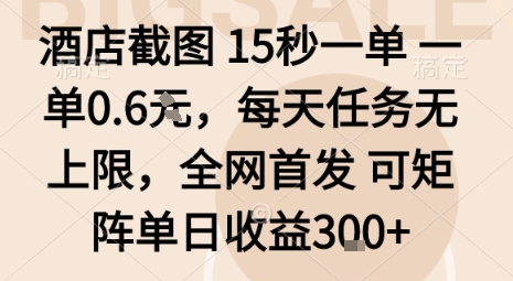 酒店截图15秒一单，一单0.6米，每天任务无上限，全网首发可矩阵单日收益3张【揭秘】 - 严选资源大全 - 严选资源大全