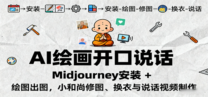 AI绘画开口说话，Midjourney安装 + 绘图出图，小和尚修图、换衣与说话视频制作 - 严选资源大全 - 严选资源大全