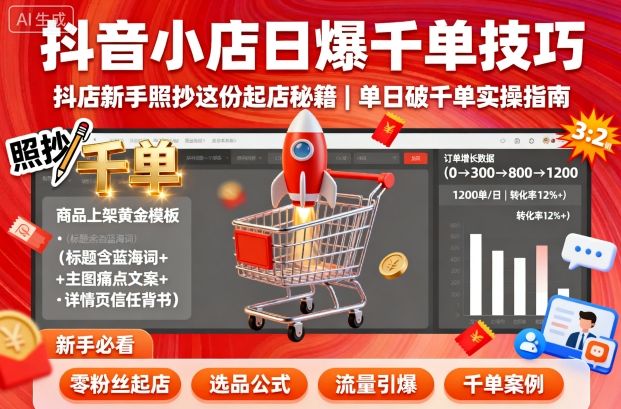 抖音小店日爆千单技巧，抖店新手照抄这份起店秘籍，单日破千单 - 严选资源大全 - 严选资源大全