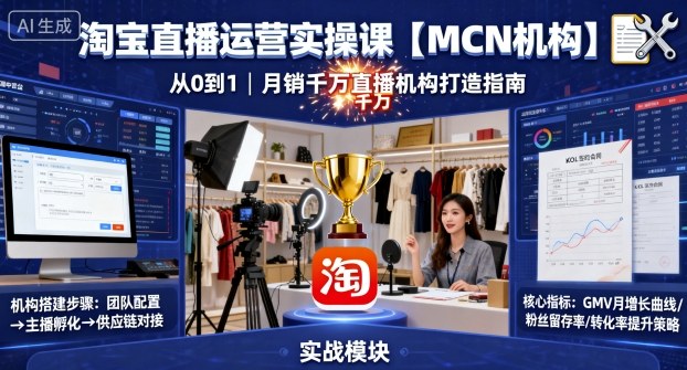 淘宝直播运营实操课【MCN机构】，从0到1做一家月销千W的直播机构 - 严选资源大全 - 严选资源大全