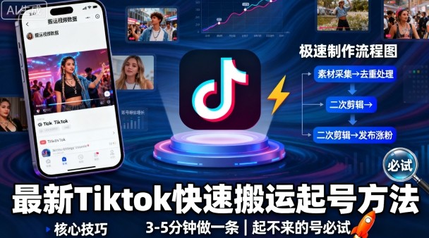最新Tiktok快速搬运快速起号方法，3-5分钟做一条，起不来的号可以试试 - 严选资源大全 - 严选资源大全