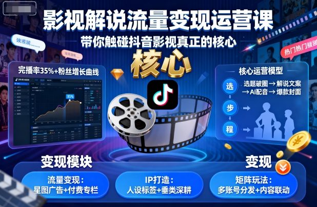 影视解说流量变现运营课，带你触碰抖音影视真正的核心 - 严选资源大全 - 严选资源大全