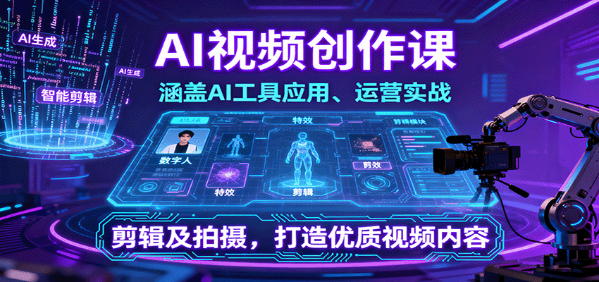 AI视频创作课，涵盖AI工具应用、运营实战、剪辑及拍摄，打造优质视频内容 - 严选资源大全 - 严选资源大全