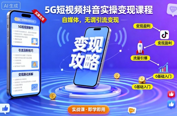 5G短视频抖音实操变现课程，自媒体，无谓引流变现 - 严选资源大全 - 严选资源大全
