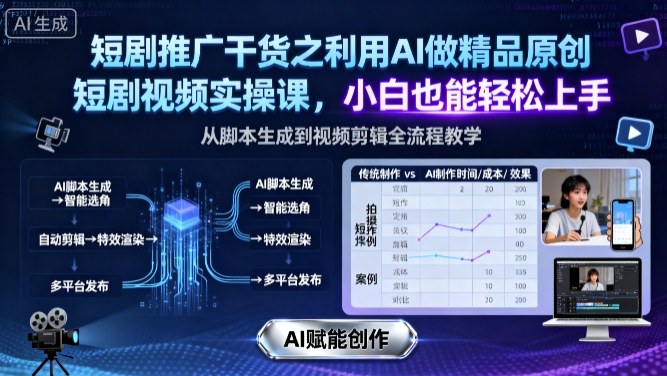 短剧推广干货之利用AI做精品原创短剧视频实操课，小白也能轻松上手 - 严选资源大全 - 严选资源大全