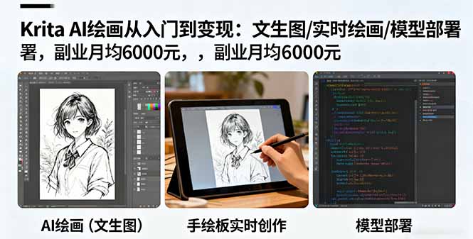 Krita AI绘画从入门到变现：文生图/实时绘画/模型部署，副业月均6000元 - 严选资源大全 - 严选资源大全
