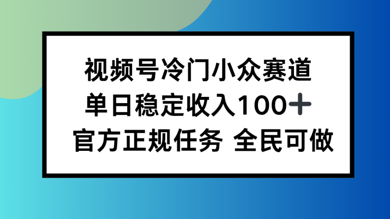 视频号小众赛道，单日稳定收入100+，适合所有人 - 严选资源大全 - 严选资源大全