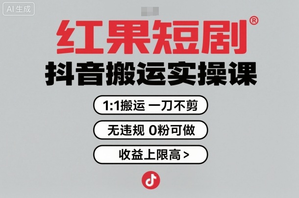 红果短剧拉新之抖音搬运实操课，1：1搬运，一刀不剪，无违规，0粉可做，收益上限高 - 严选资源大全 - 严选资源大全