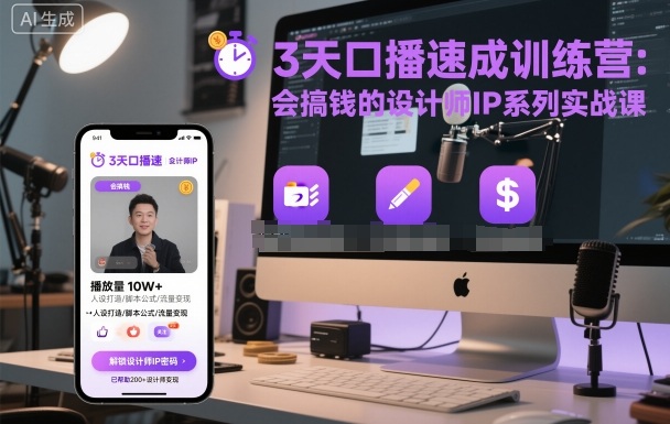 3天口播速成训练营，会搞钱的设计师IP系列实战课 - 严选资源大全 - 严选资源大全