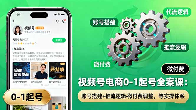 视频号电商0-1起号全案课：账号搭建+推流逻辑+微付费调整，等实操体系 - 严选资源大全 - 严选资源大全
